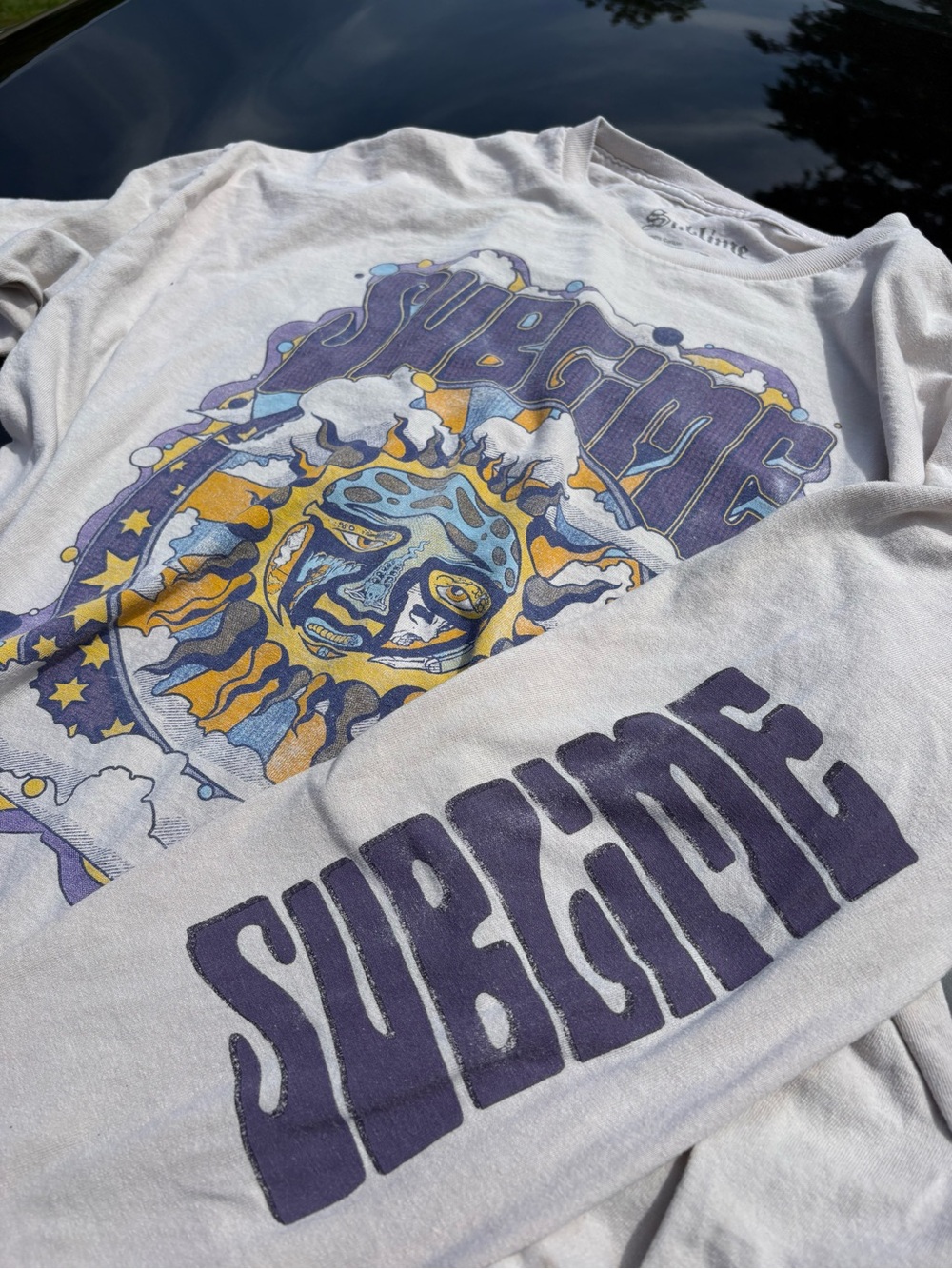 Sublime Graphic Long Sleeve Tee - Light Gray with Purple & Yellow Print